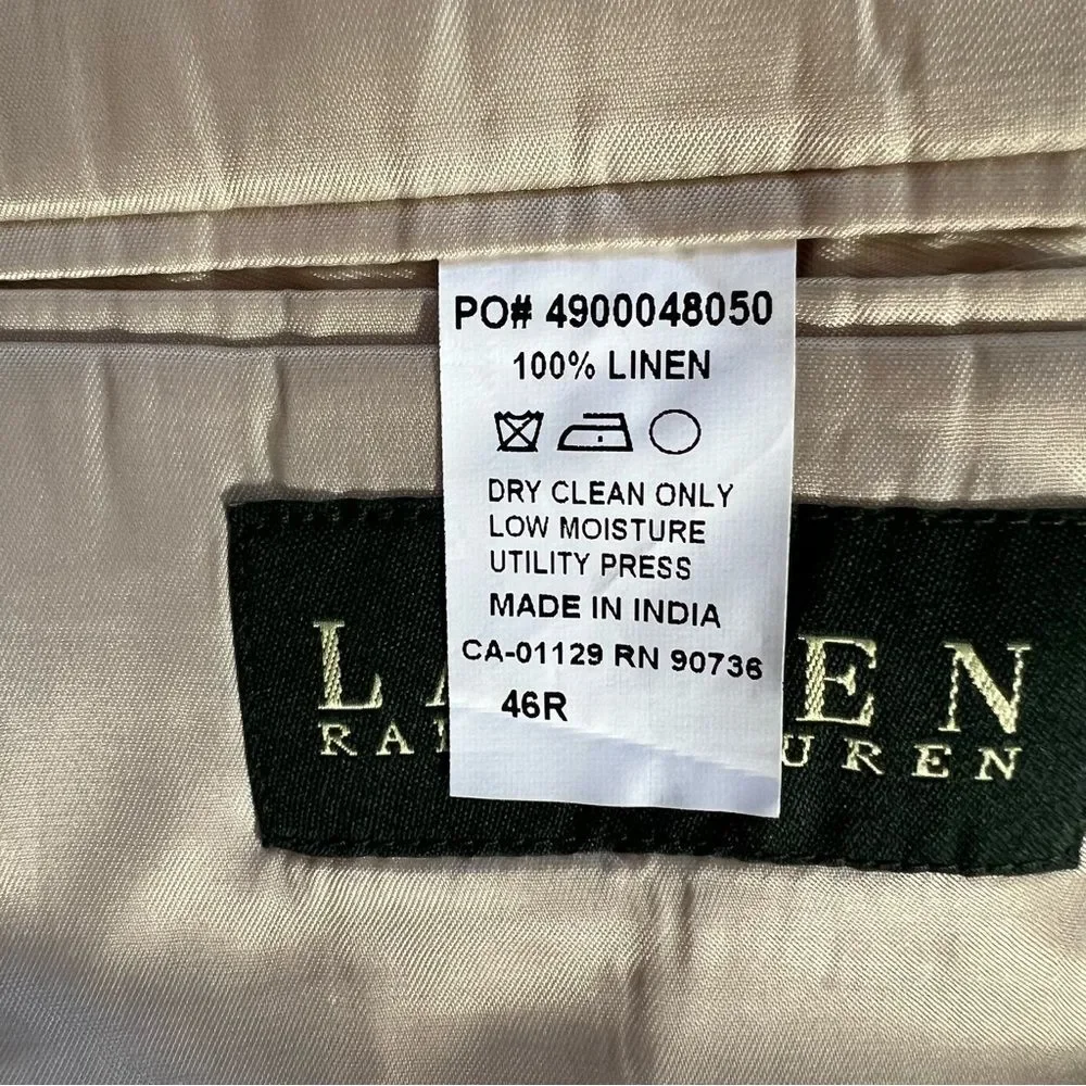 Lauren Ralph Lauren Linen Blazer Beige Tan Linen Size 46R Classic Wedding Preppy